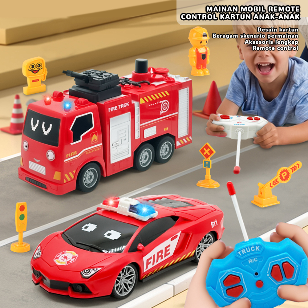 RC Fire Truck 689-960 Mobil Remote Kontrol Anak Truk Polisi Biru Bonus 10 Aksesoris Jalan Raya USB R