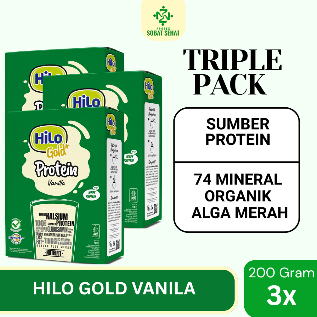 

[ TRIPLE PACK] - Hilo Gold 200 Gram Rasa Vanilla - Susu Dengan Tinggi Kalsium Rendah Lemak