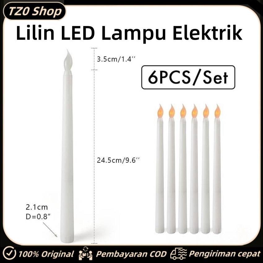 URFALAH_JATI - 6PCS LILIN LED BATERAI PANJANG / LAMPU ELEKTRIK DEKORASI RUMAH LILIN BESAR