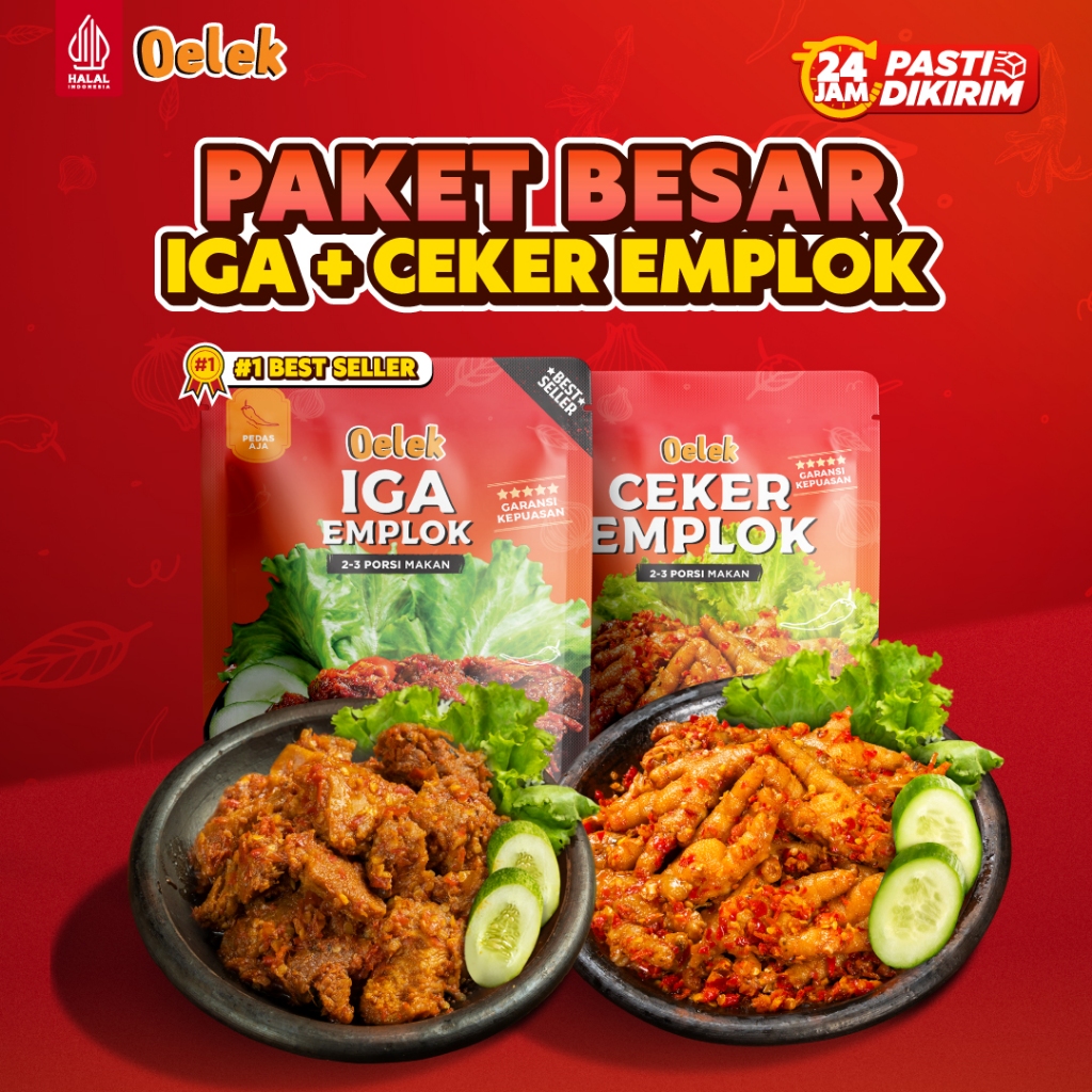 

Oelek Paket 2 Lauk Iga & Ceker Emplok Tanpa Tulang 200gr/ Ceker Mercon Pedas / Iga Emplok / Lauk