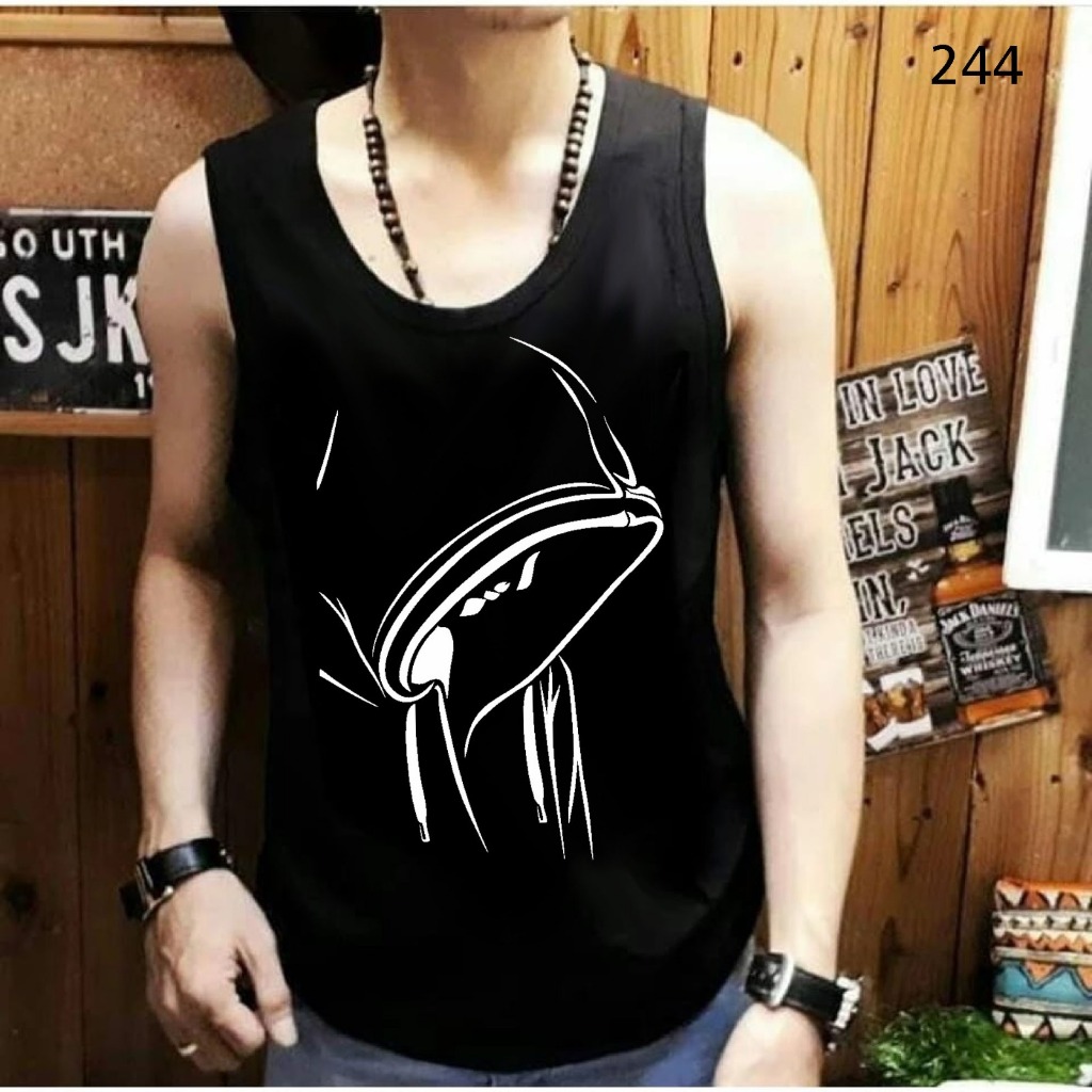 Singlet Lekbong Pria Motif Kupluk Abu