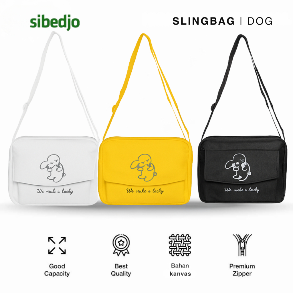 Slingbag Mini Kanvas Wanita DOG – Tas Selempang Lucu & Ringan