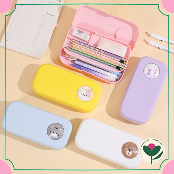 

Kotak pensil pastel macaron cartoon 2 tingkat tempat pensil alat tulis sekolah simple karakter hewan kartun lucu MK1982