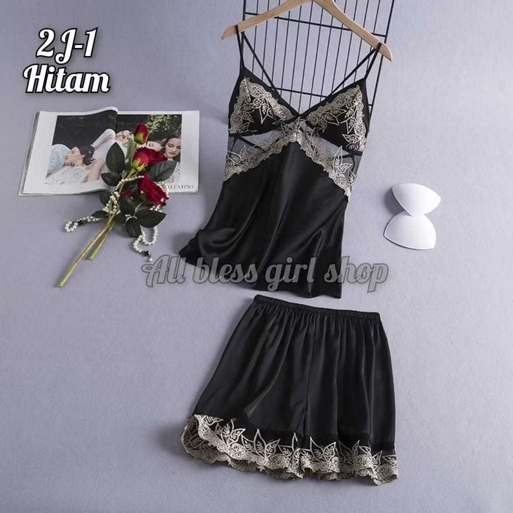 Baju tidur impor Lingerie sexy setelan (baju celana) wanita dewasa satin Premium 2J
