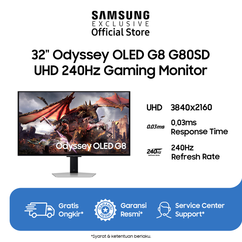 Samsung Monitor Odyssey 32" OLED G80SD 240Hz 4K | UHD Speaker HAS Pivot | LS32DG802SEXXD