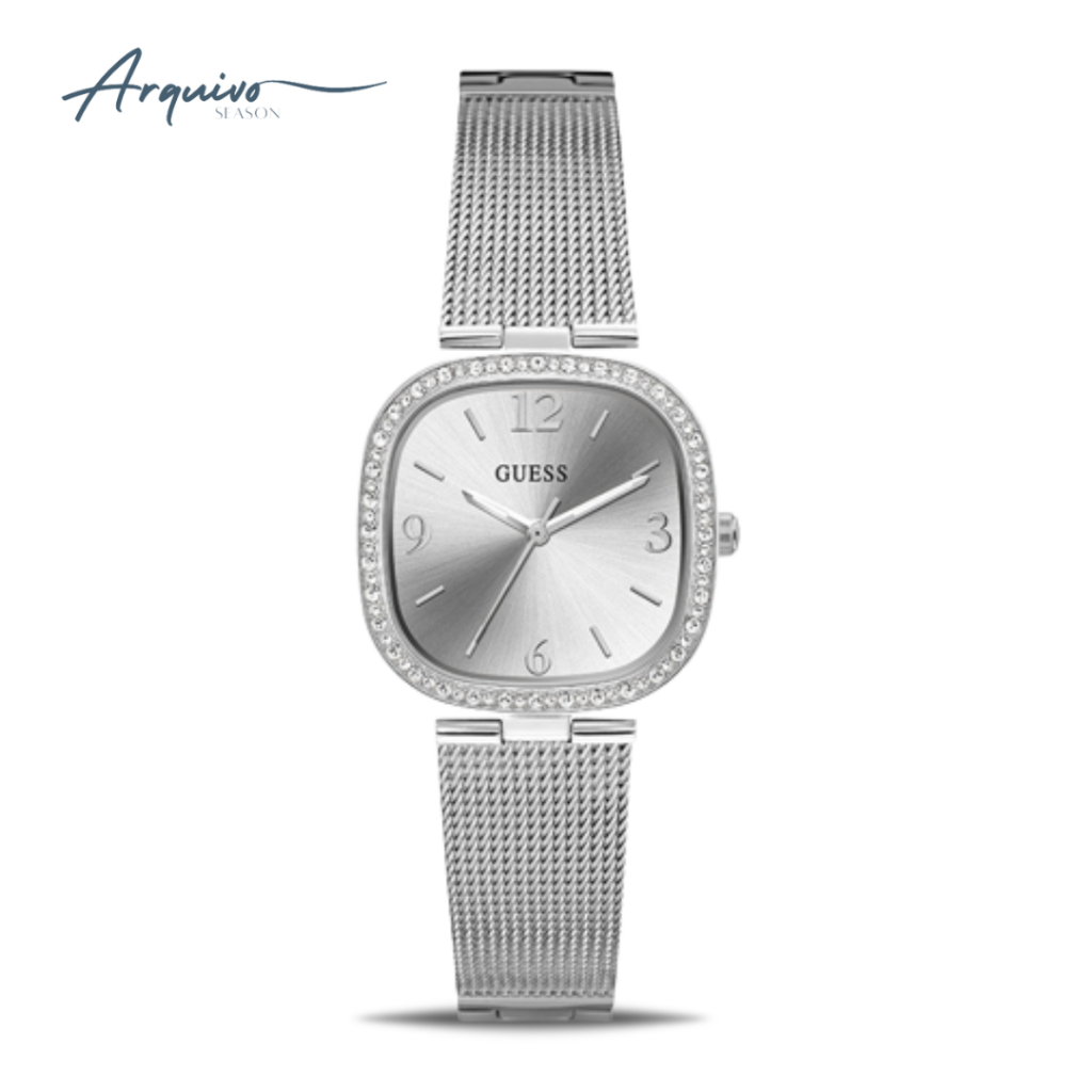 Jam Tangan Guess Wanita Tapestry Silver Slim Stainless Steel Mewah Casual Original GW0354L1