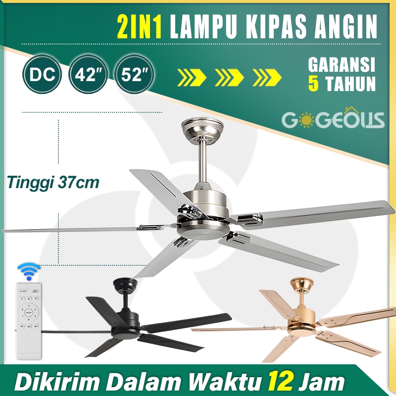 Gogeous 52inci  Kipas Angin Gantung Plafon Besi Daun DC 6 Kecepatan Kipas Gantung Baling Baling