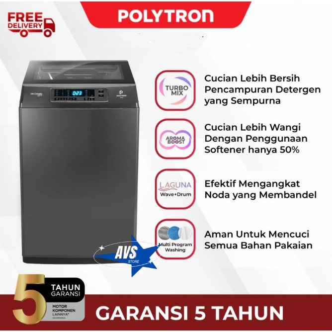 POLYTRON MESIN CUCI 1 TABUNG OTOMATIS KAPASITAS 10 KG PAW 1028Y