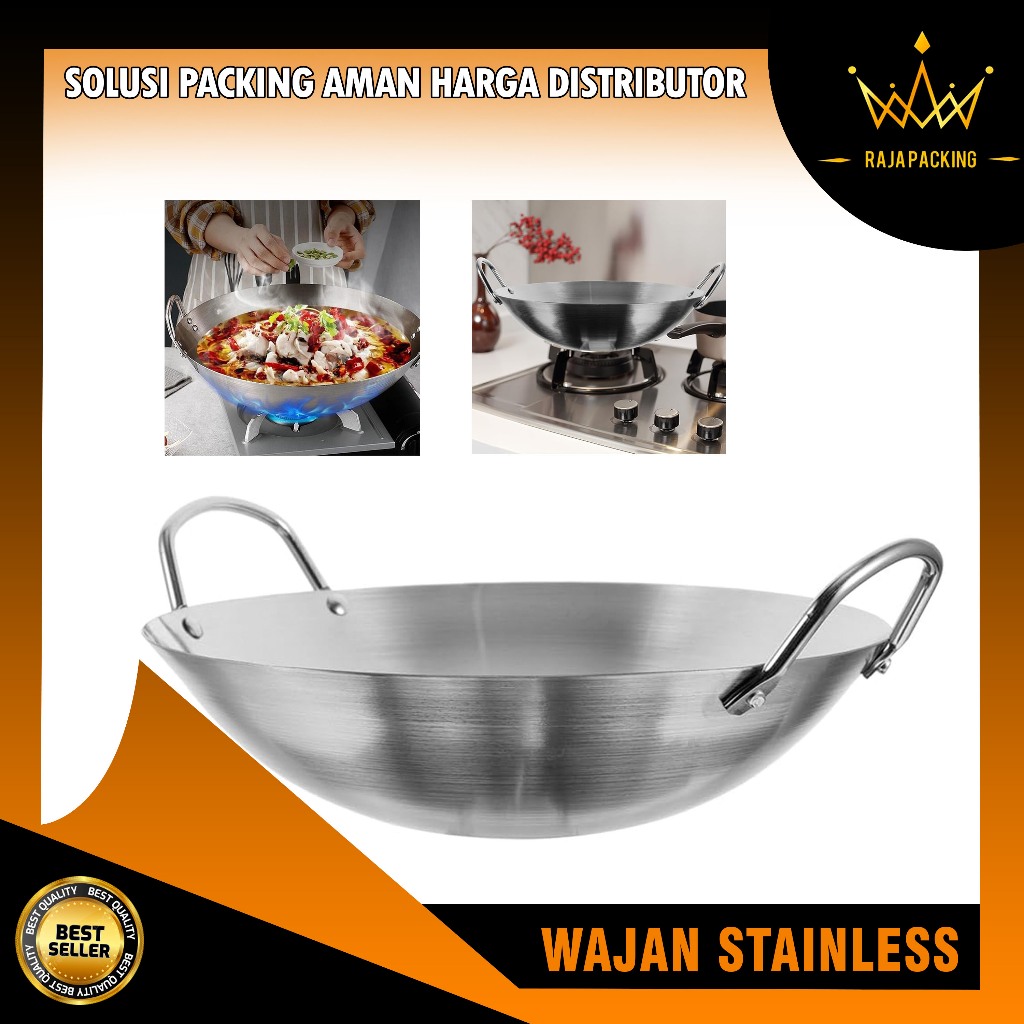 Oriental Wok Pan 34 cm / Wajan Kuali Stainless Tebal Premium Omicko