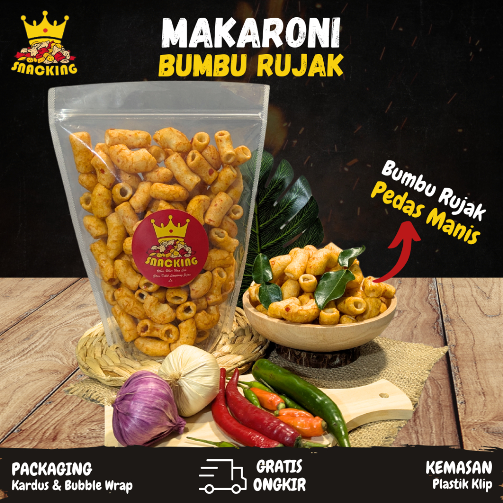 

Makaroni Bumbu Rujak Pedas Manis Daun Jeruk Makanan Ringan Cemilan Snack Kiloan 250gram 150gram