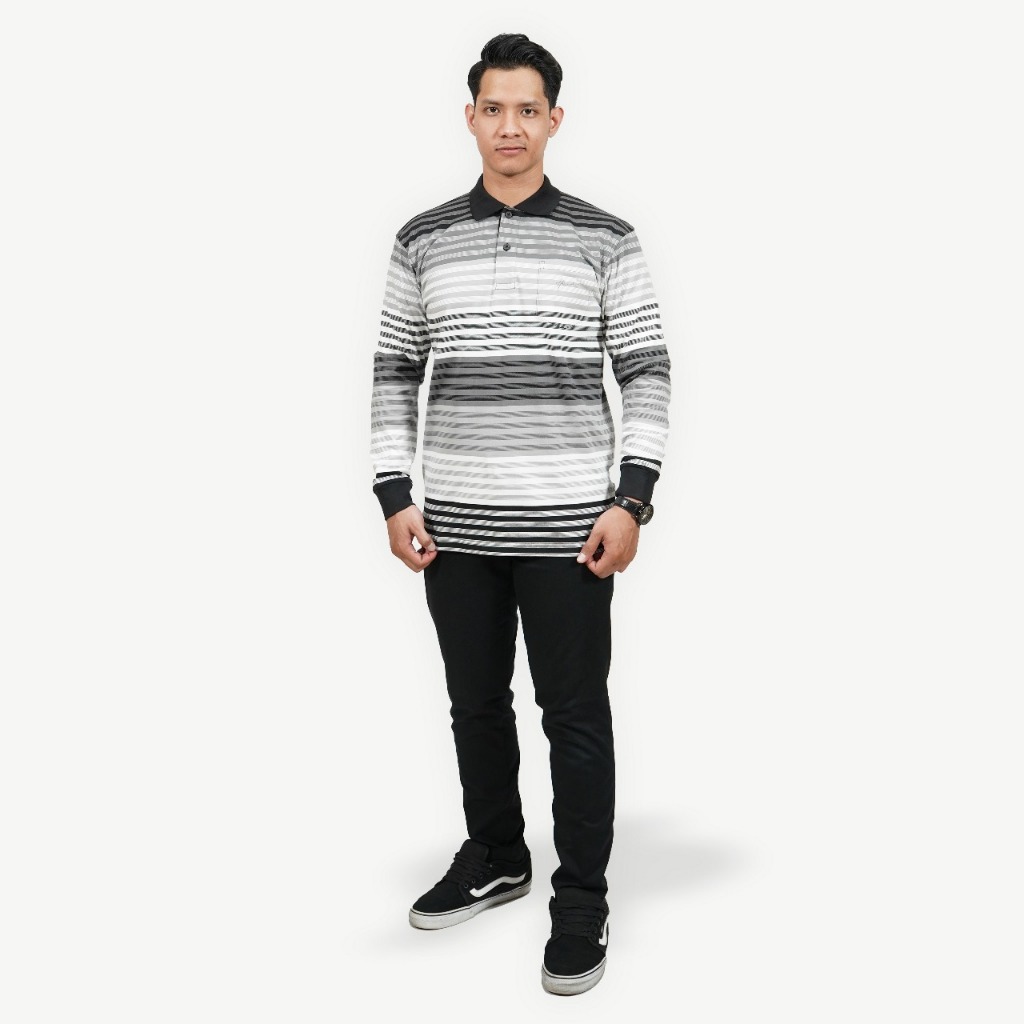 Hassenda Shawn Kaos Polo Pria Lengan Panjang Motif Salur Terbaru