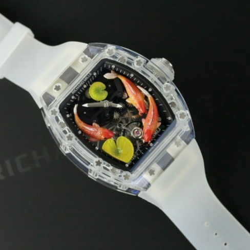 JAM TANGAN RM KOI TOURBILLON SWISS CASE SHAPIRE TRANSPARANT ULTRA SOFT RUBBER