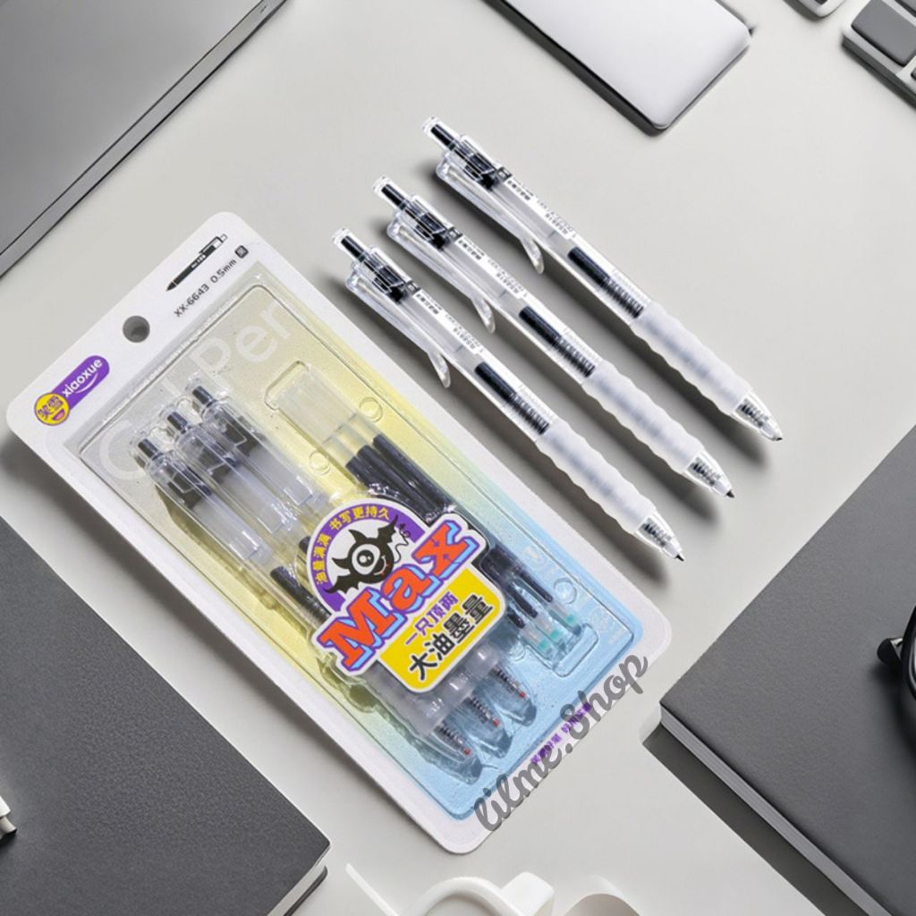 

[1 Set] Pulpen Gel Pen Tinta Hitam 0.5mm / Ballpoint Mekanik Cetekan Simple Max