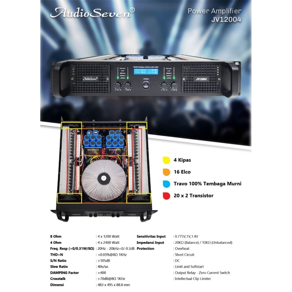 POWER AUDIO SEVEN JV12004 POWER 4CH 1200WATT
