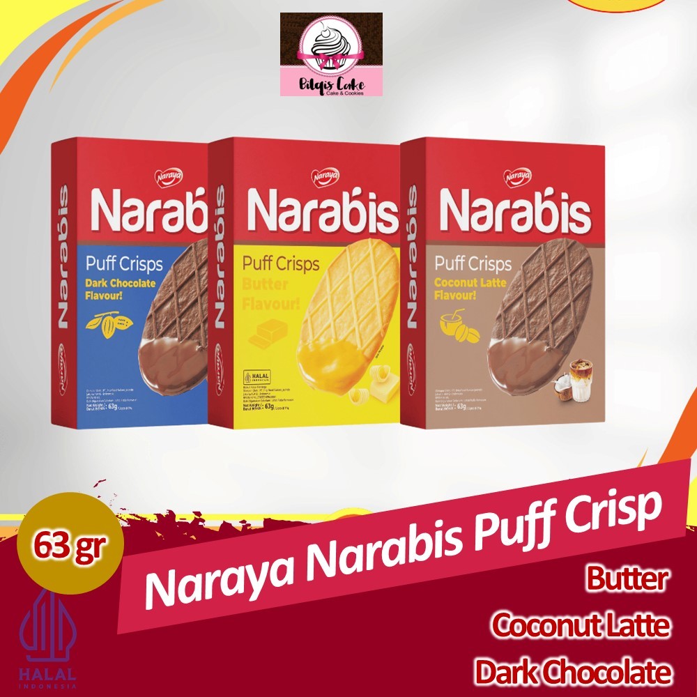 

Narabis Puff Crisps 63 Gram Gram Butter Coconut Latte and Dark Chocolate wafer