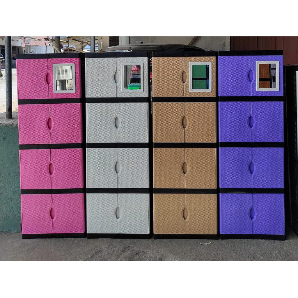 LEMARI PAKAIAN PLASTIK DIAMOND / 4 SUSUN KACA Keranjang / Rak plastik / Lemari plastik / lemari baju