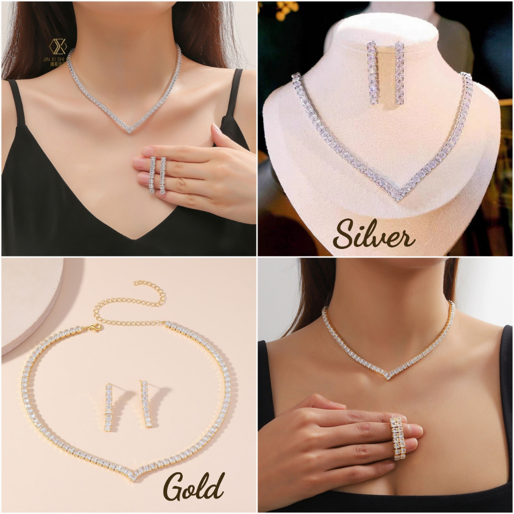 NK0466 - Paket Perhiasan / Set Kalung Aurel Anting Pengantin Kristal Zircon