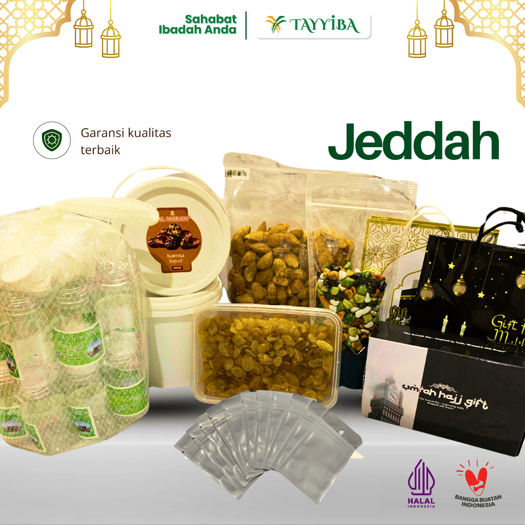 

PAKET LENGKAP MURAH HAMPERS OLEH OLEH HAJI JEDDAH by Tayyiba | Kurma Botol Paperbag Kimis alamond Truffle