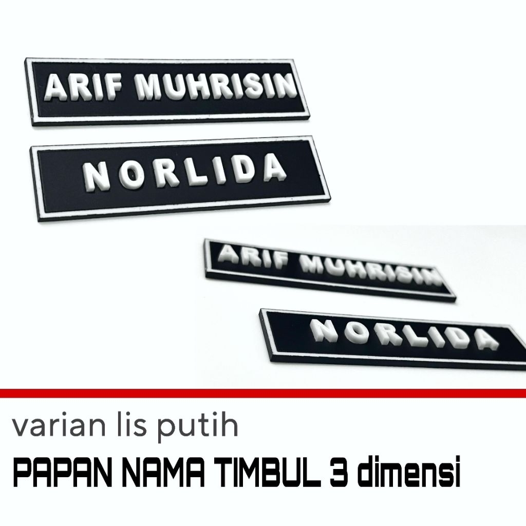 

Nametag Timbul Lis putih Premium