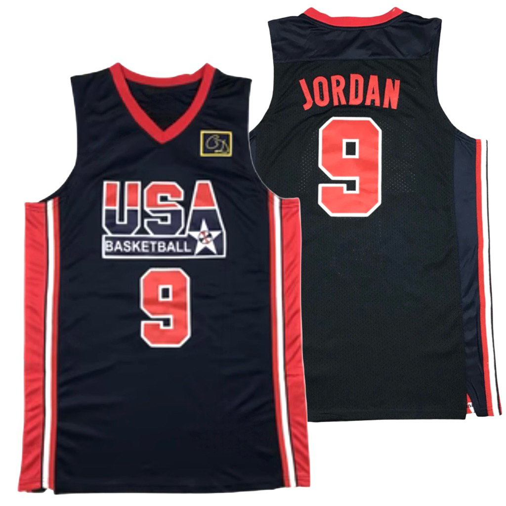 BORDIR IMPORT JERSEY BAJU BASKET USA 1992 #9 MICHAEL JORDAN VNECK BIRU DONGKER NAVY