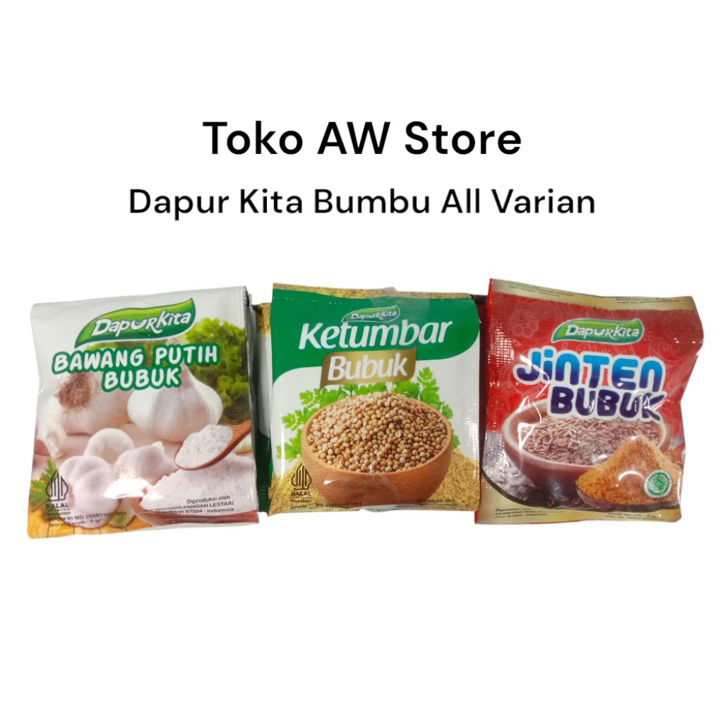 

Bumbu Dapur Kita isi 6sachetx5gram Jinten Bubuk l Bawang Putih Bubuk l Ketumbar Bubuk l Bumbu Makanan Instan