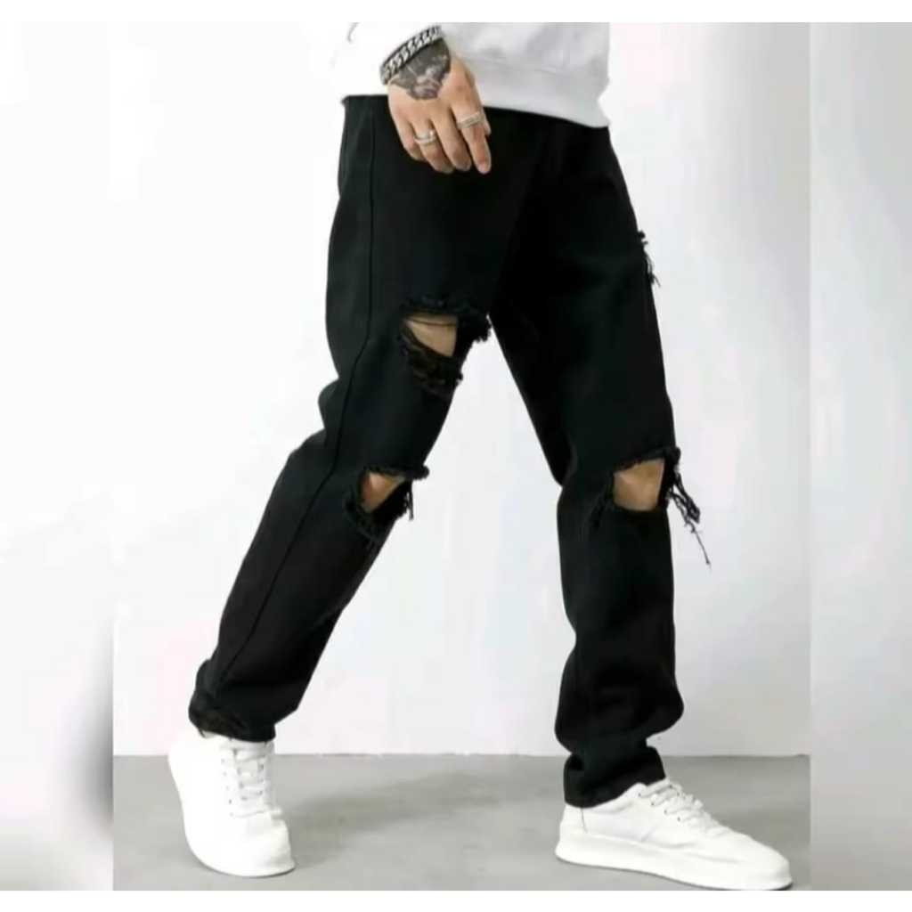 (PROMO CUCI GUDANG) Celana Jeans STANDAR Pria Motif Sobek / Celana STANDAR Pria Sobek Ripped /