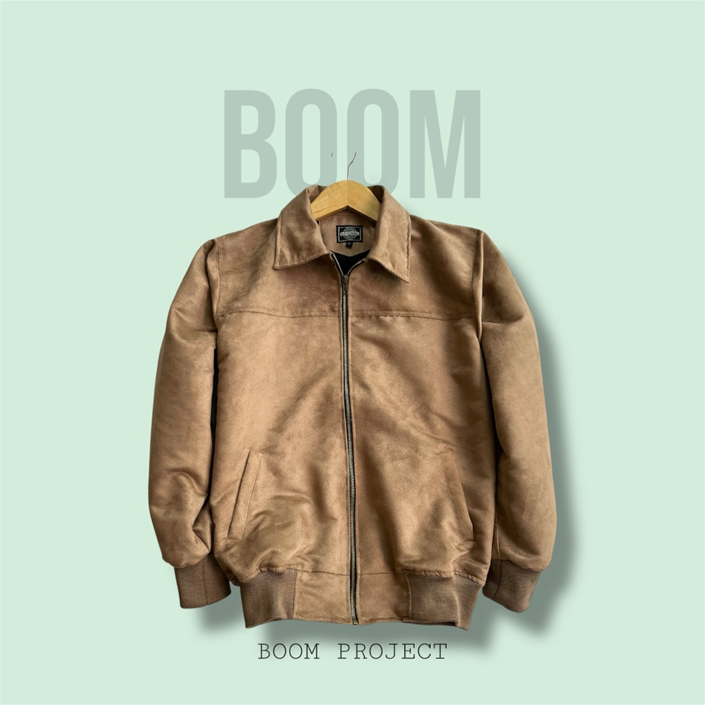 Jaket Bomber Suede Vintage Cream Kerah Kemeja