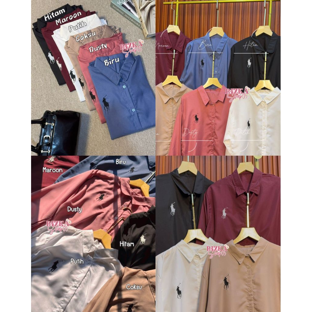 Kemeja Wanita Polo Bordir/Logo Kuda/Kemeja Lengan Panjang