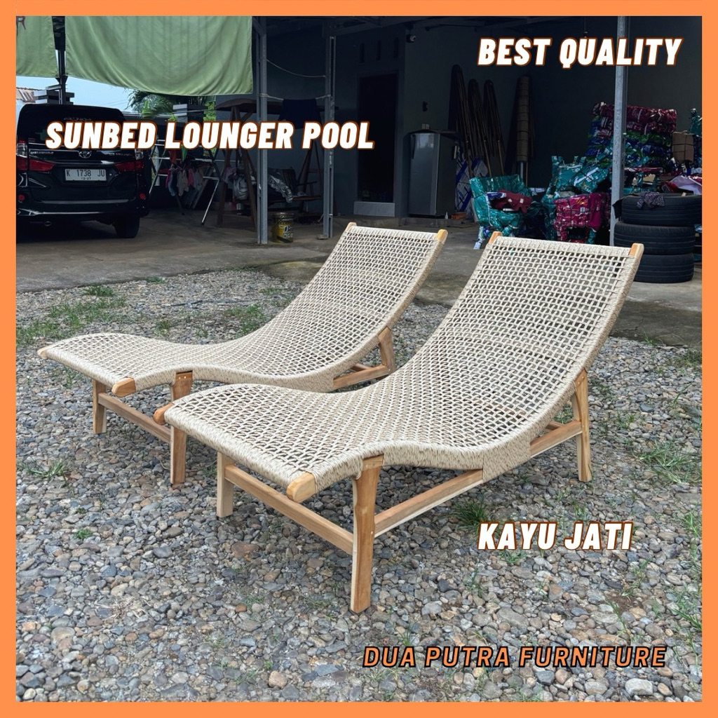 kursi lounger teak sintetis lounger anyaman kursi lounger pool kolam renang bahan kayu jati solid