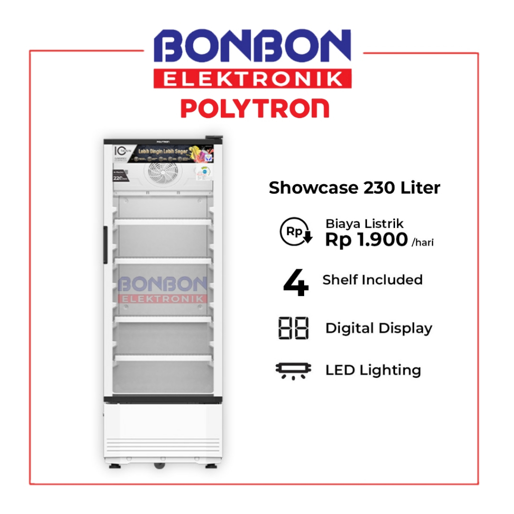 Polytron Showcase 230L SCN 220 / SCN220 / SCN-220 Fastcool - LED Lighting - Energy Saving 230 Liter