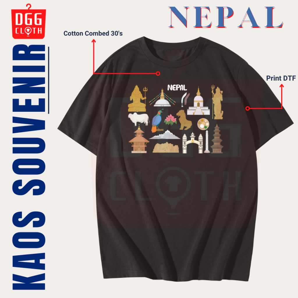 DGG Kaos Oleh-Oleh Nepal Black Tshirt Baju Souvenir Nepal Dewasa Anak Type 3