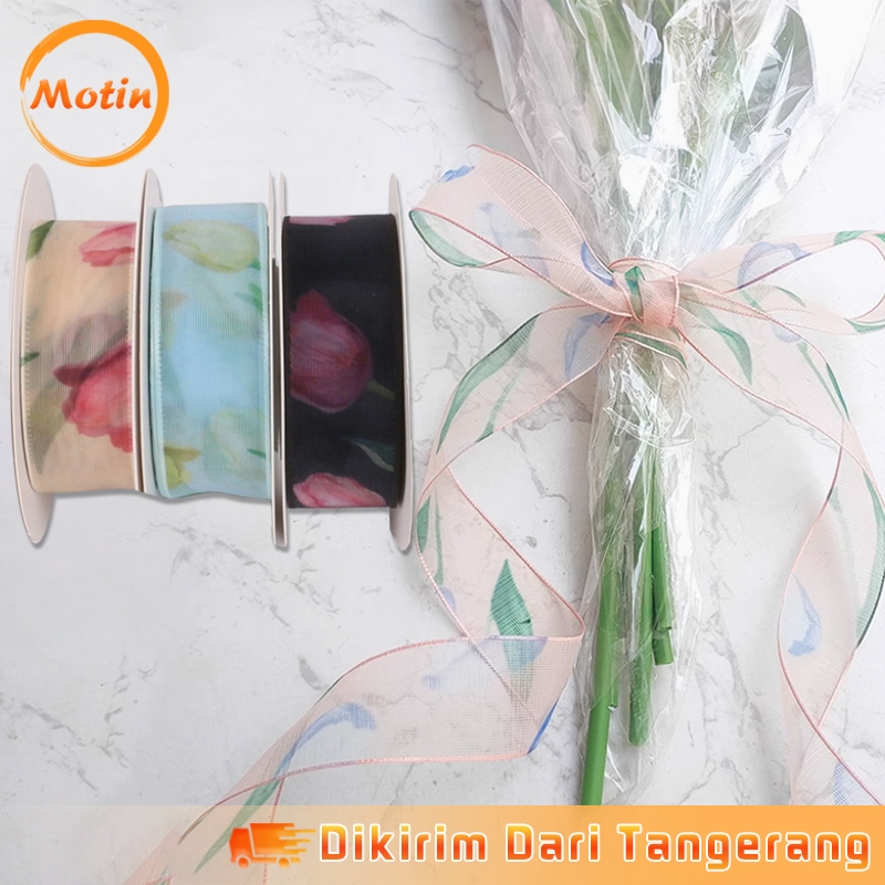 

2.5cm Lebar Pita Organza Roll Ribbon Wave Pita Organdi Korea Membungkus Buket Bunga