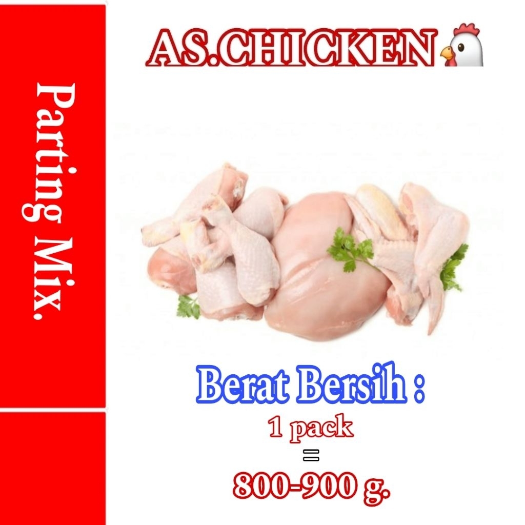 

RB Ayam Potong Parting Mix Berat Isi Kurang Lebih 800 Gram - 900 Gram/Ayam Broiler/Ayam Negeri/Ayam