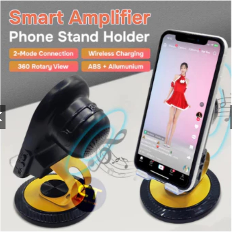Phone Stand Standing Pembesar Suara Dudukan Holder Putar 360 HP Tablet Wireless Charger Speaker Sens