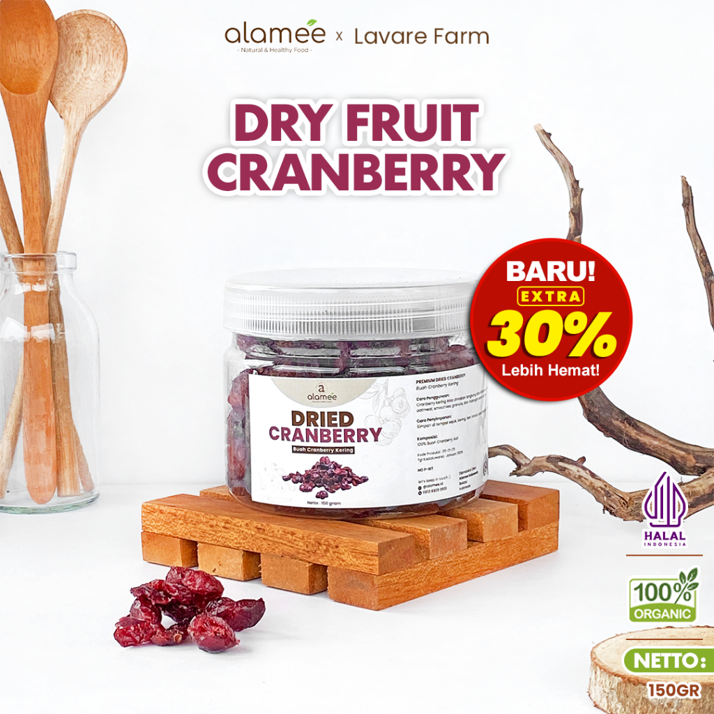 

ALAMEE Dried Cranberry Kering Fruit Cran Berry Cemilan Buah Kranberi Cranberries 150gr BUMA