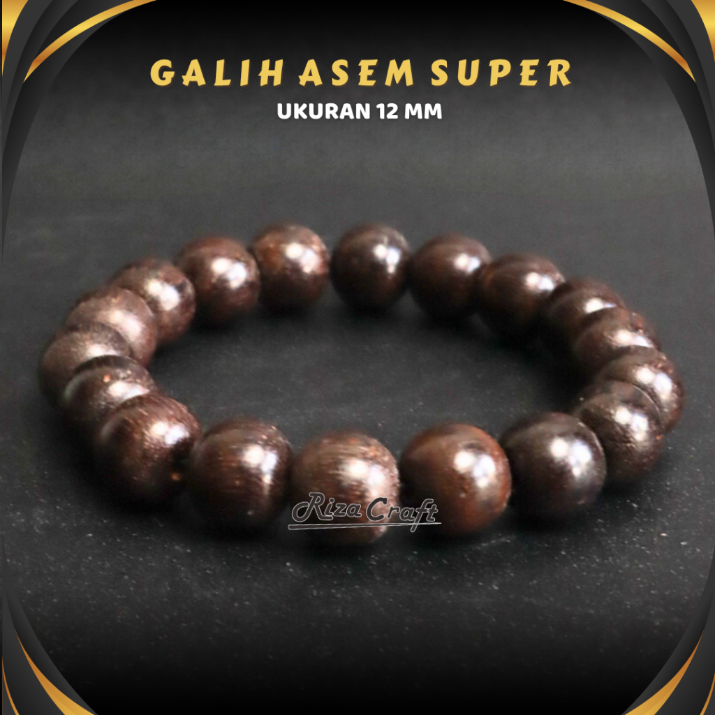 Gelang Kayu Galih Asem ASLI Gandul Ngurak Hitam Original Jumbo 12 mm kualitas SUPER by RIZA CRAFT