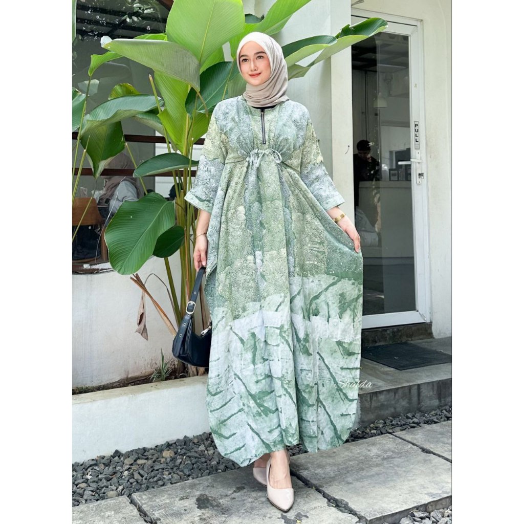 KAFTAN SILK SUTRA DRESS GAMIS SILK SUTRA BATIK CAP ABSTRAK