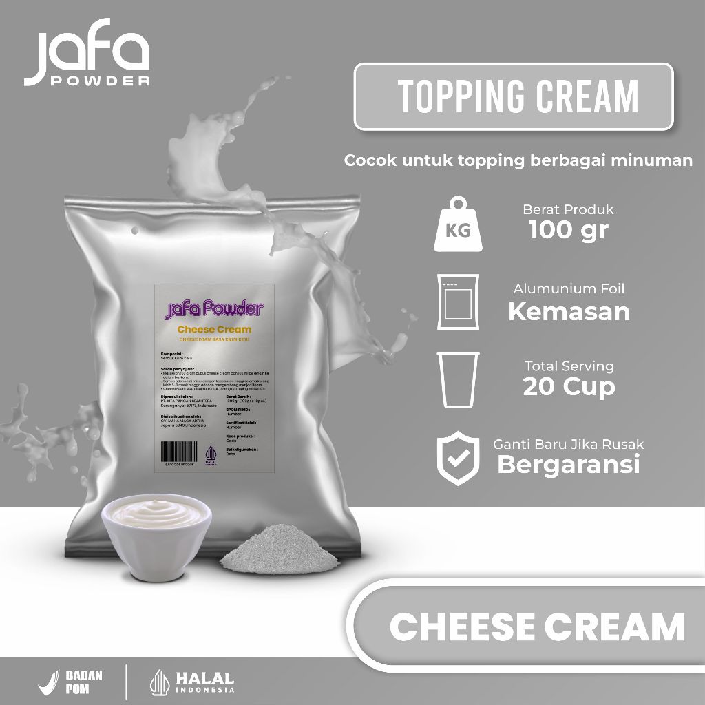 

Premium CREAM CHEESE Topping 1 Kg - Bubuk Cheese Foam 1Kg - Bubuk CHEESE CREAM - CHEESE KRIM 1Kg