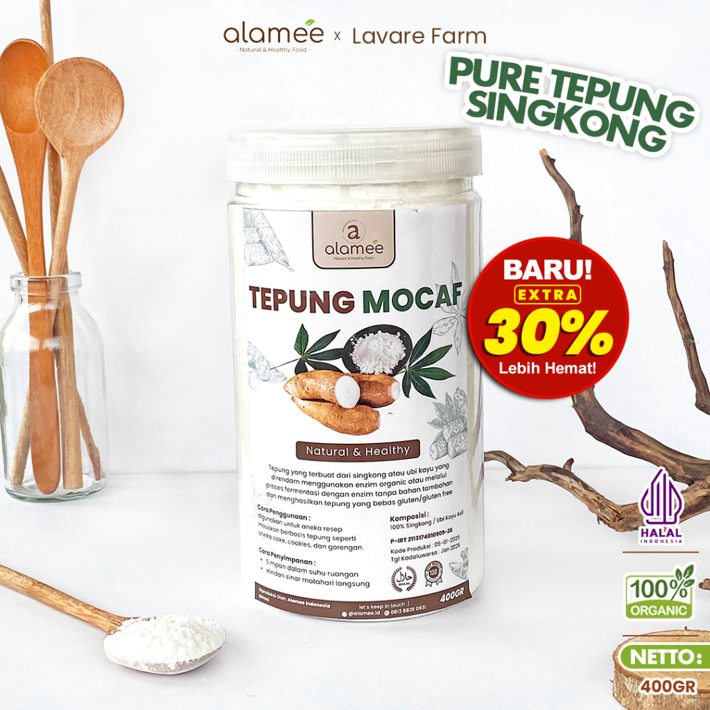 

ALAMEE Tepung Mocaf Singkong Gluten Free Powder Pengganti Terigu Organik 400gr BUMA