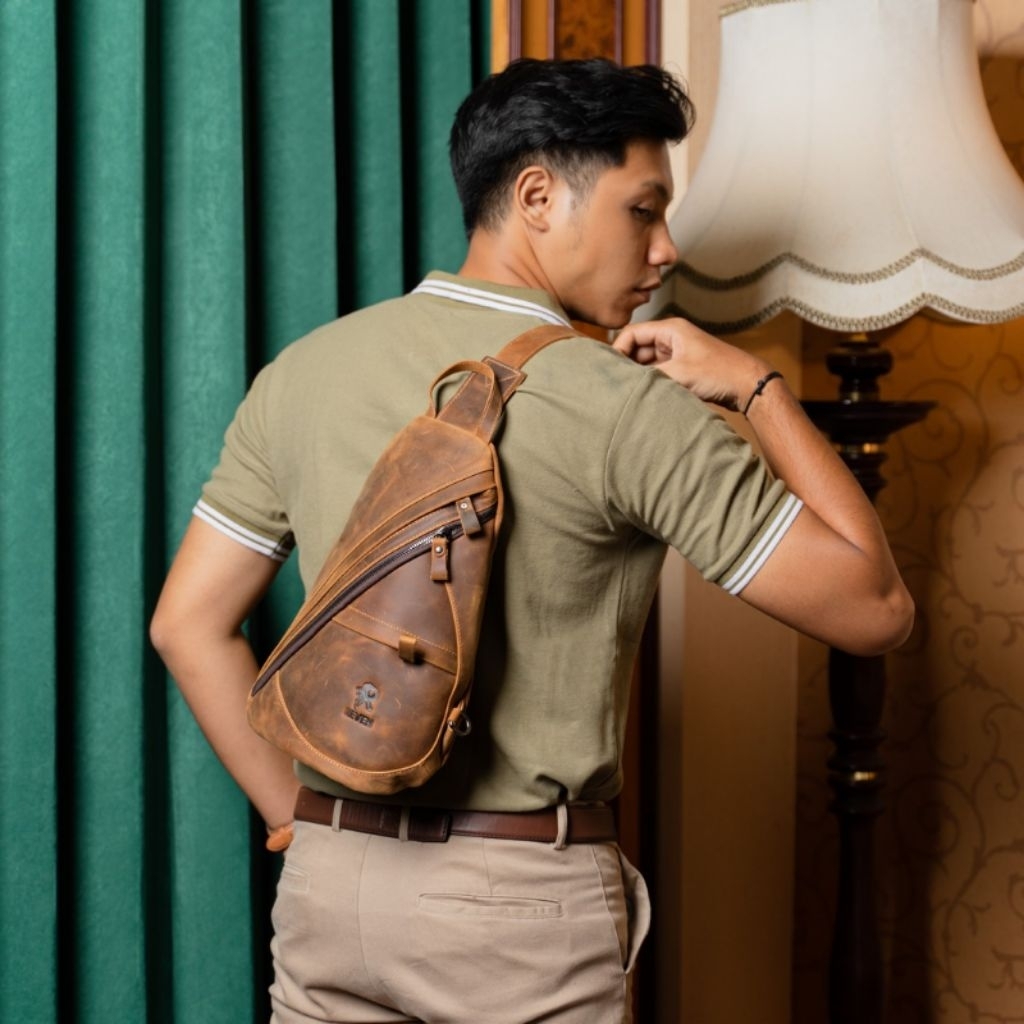 Tas Selempang Bahu Pria Kulit Sapi Asli 100% Original Branded Premium Keren Terbaru Mirage Bag