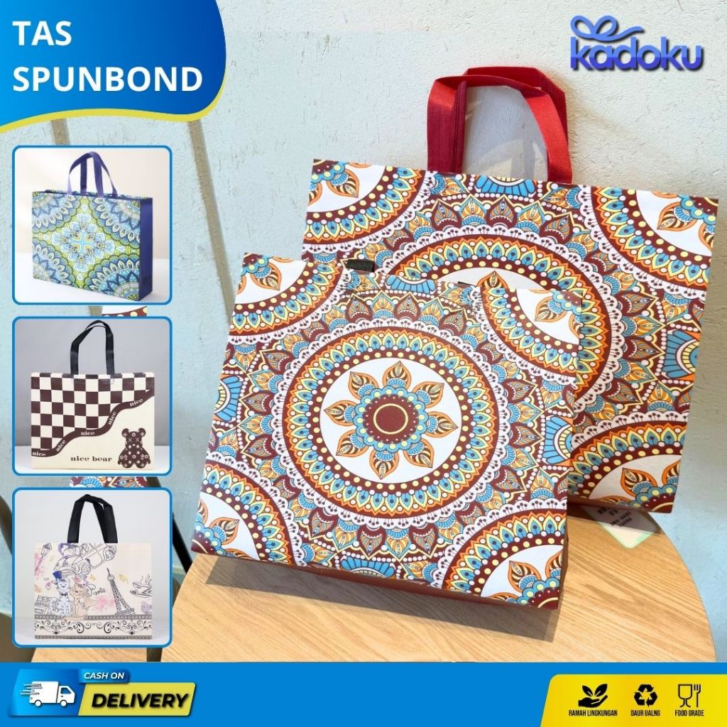 

Tas Belanja / Tote Bag Spunbond Kain Motif Premium Kantong Jumbo Tas Kado Gift I Kantong Belanja