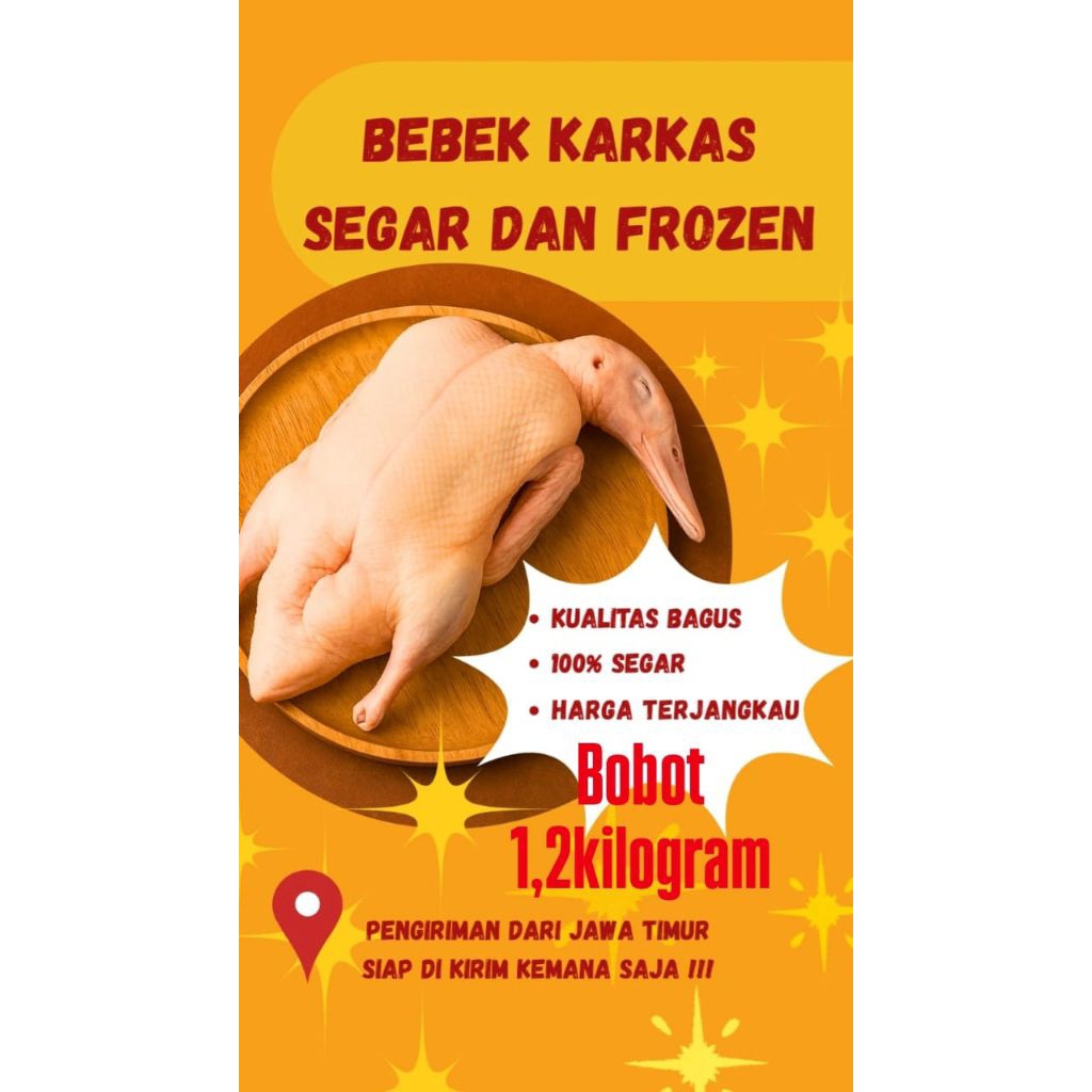 

BEBEK FROZEN, BEBEK HIBRIDA MUDA BOBOT 1,2KG. FREE HATI, DAN AMPELA