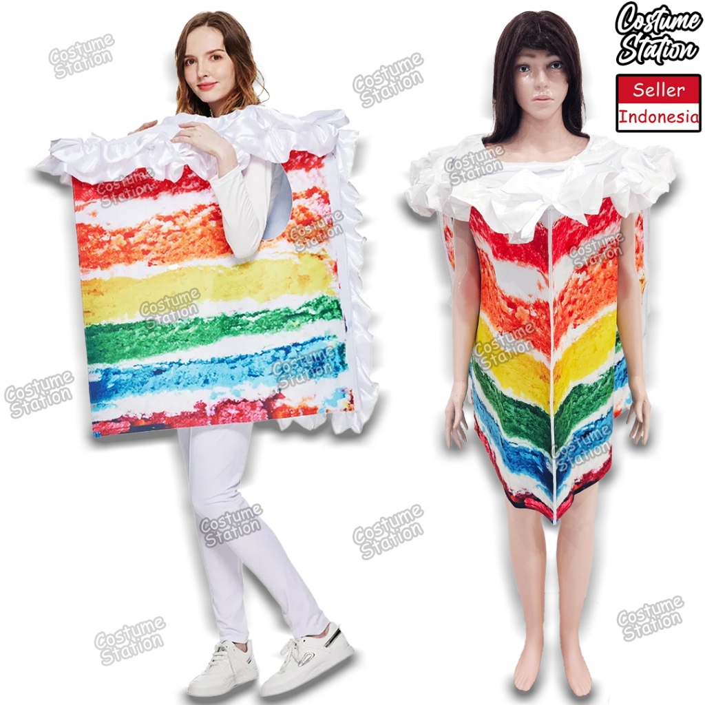 Kostum Mascot Rainbow Cake Slice / Costume Maskot Potongan Kue Pelangi Makanan Minuman lucu pesta ul
