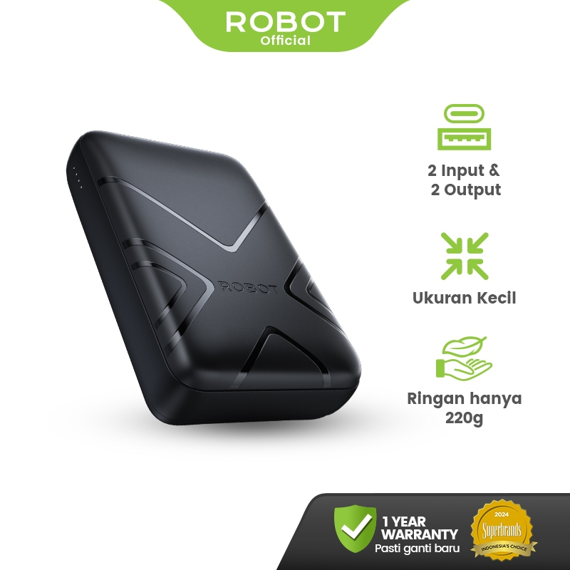 ROBOT Powerbank Mini Fast Charging 10000mAh with Dual Port Type C Micro Power bank   RP-105 Original