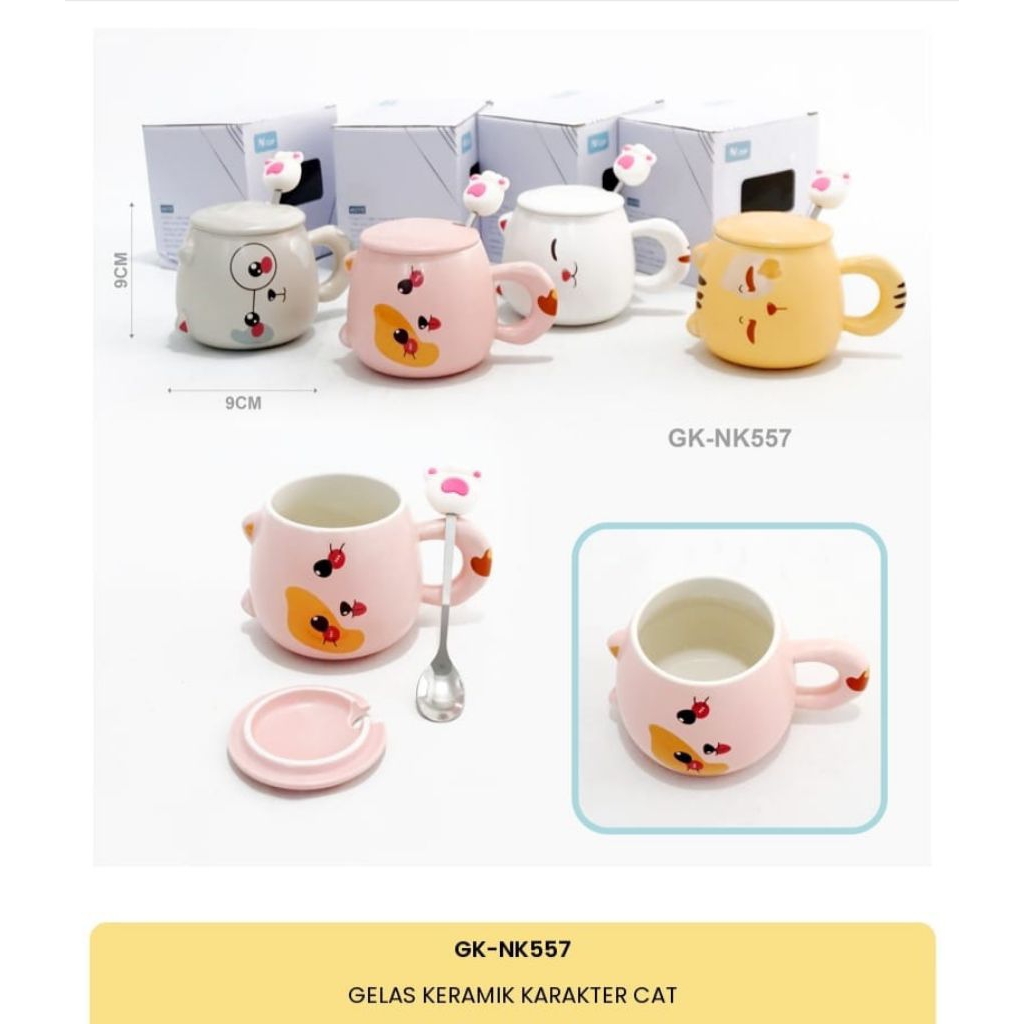 gelas keramik karakter kucing/gelas motif/gelas anak/gelas karakter/mug keramik/gelas souvenir