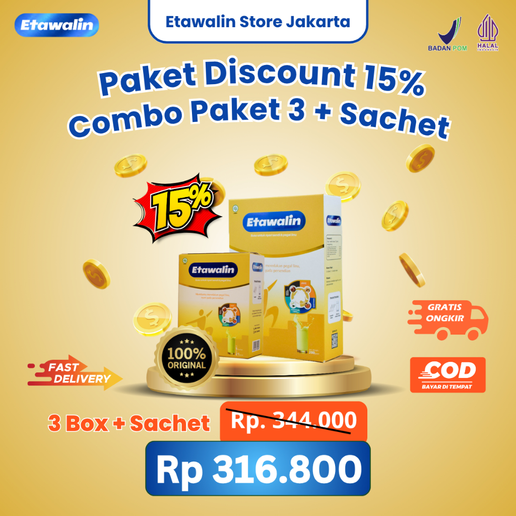 

Etawalin Herbal Original Atasi Asam Urat Nyeri Sendi 3 Box + Sachet / Etawalin Original Asli