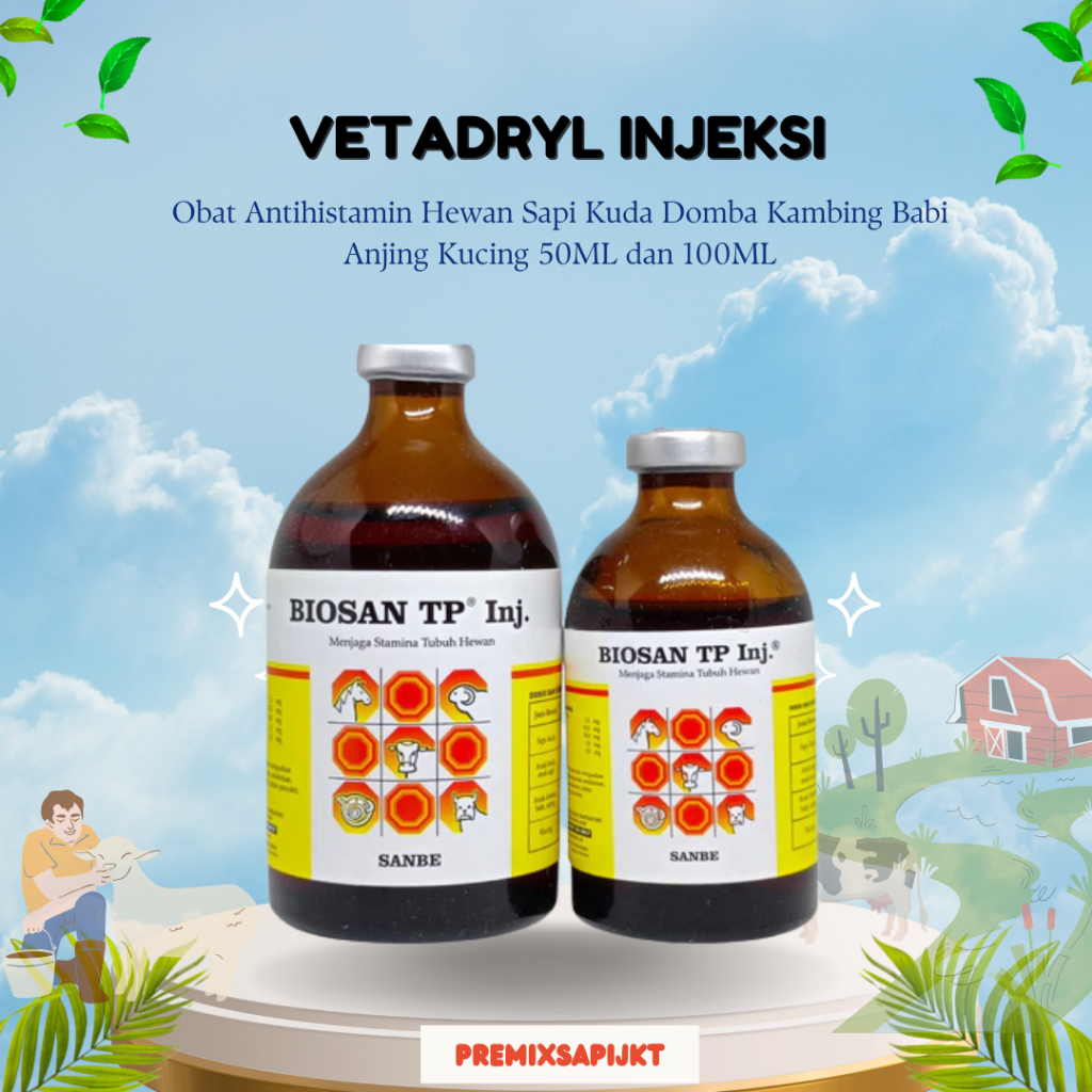 NEW VETADRYL INJEKSI 50ml & VETADRYL 100ml - Obat Antihistamin Hewan Sapi Kuda Domba Kambing Babi An
