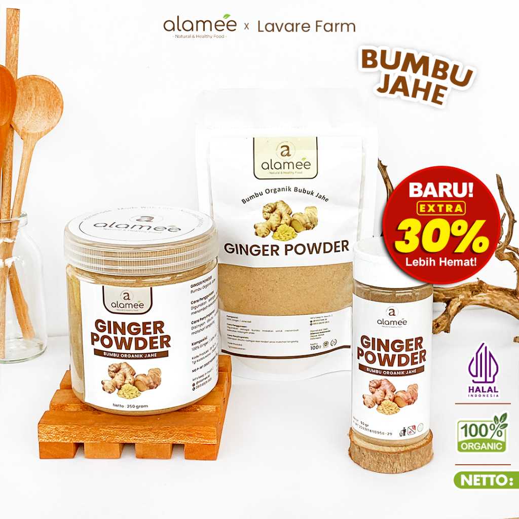 

Jahe Bubuk Ginger Powder Rempah Rimpang Murni Asli Tanpa Campuran toples praktis