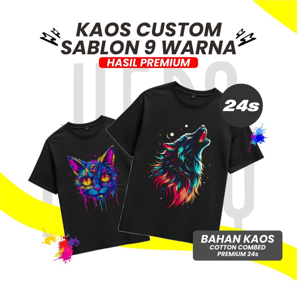 Heroninety - Custom Kaos Sablon 9 Warna DTF Satuan 24's / Kaos Custom Satuan / Kaos Custom Kado