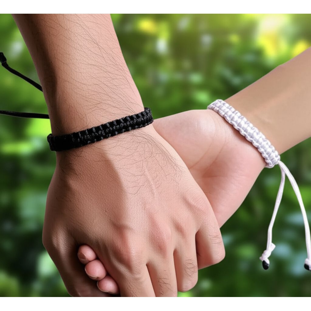 CRAFTINGZA Gelang pasangan tali kepang hitam putih | gelang couple | gelang tali hitam putih polos